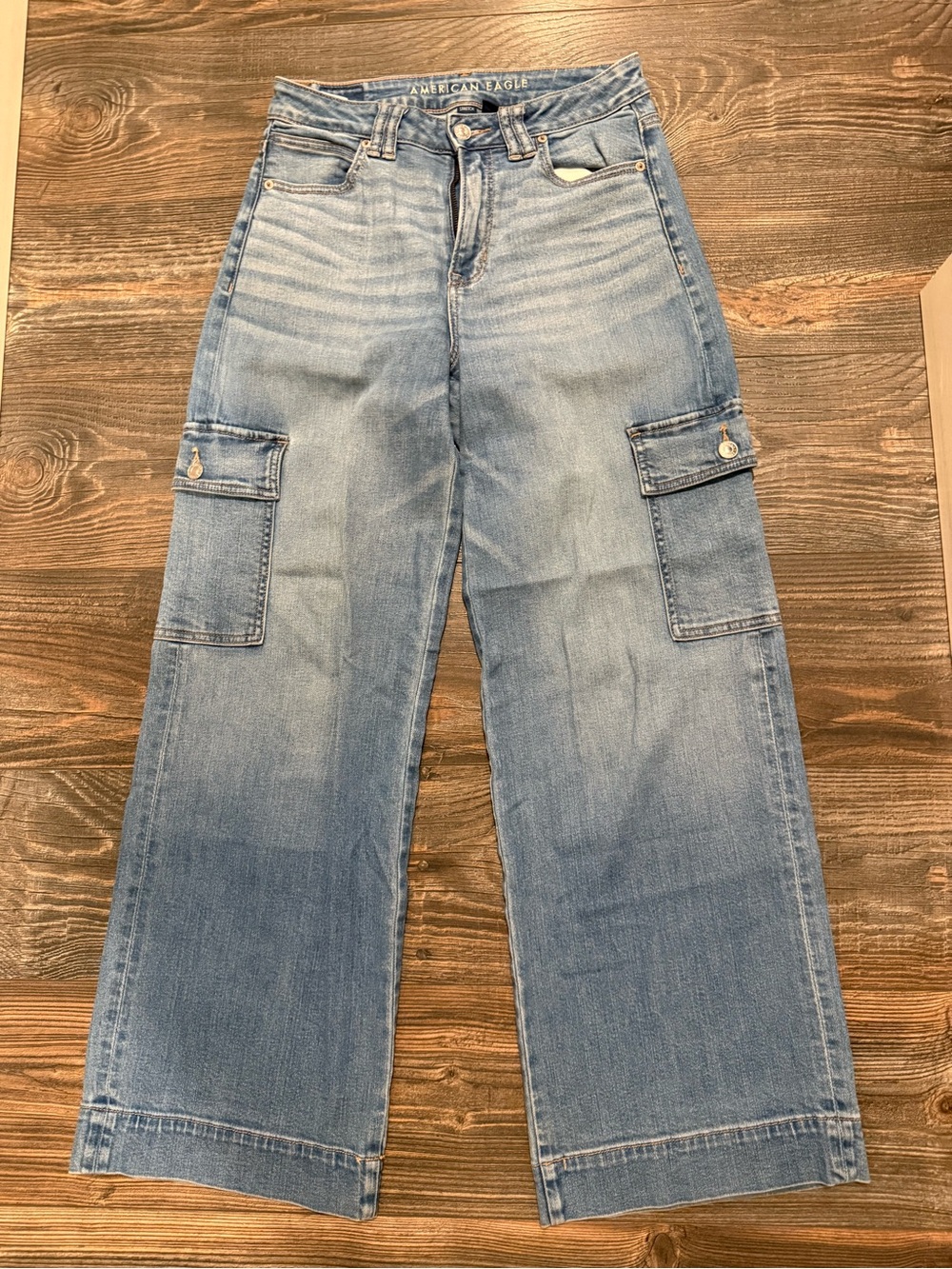 American Eagle Medium Blue Denim Cargo Jeans
